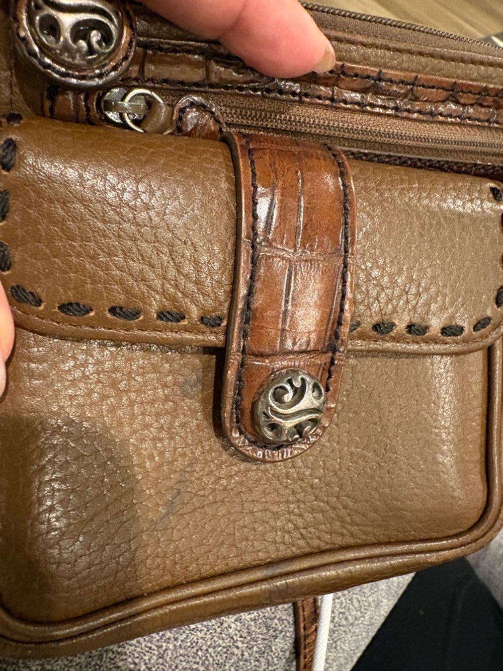 Brighton Brown Leather Crossbody Bag with Croc-Trim Accent - Picture 14 of 16